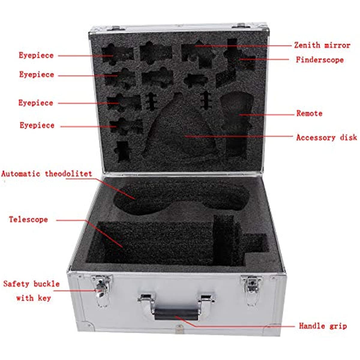 Maleta de Aluminio para Celestron Nexstar 127 SLT Mak - Caja de Telescopio Computarizado - Plateado Gris Naranja - ABS - 40 x 24 x 44 cm - 4.5 kg