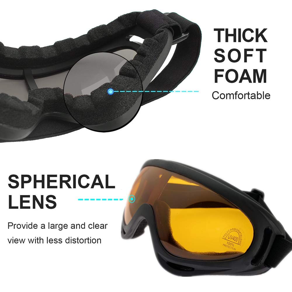 LJDJ Occhiali da sci e snowboard, regolabili, protezione UV 400, per sport all'aria aperta, occhiali tattici, antipolvere, occhiali da sole militari per bambini, ragazzi, ragazze, giovani, uomini,