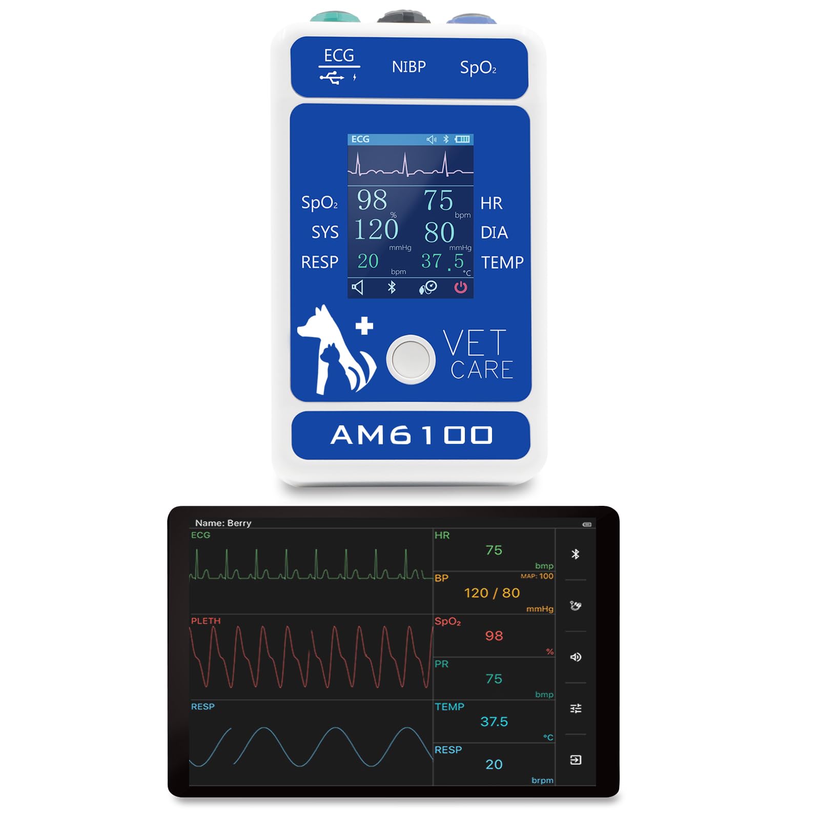 Monitor veterinario para datos de mascotas, presión arterial de perro, gato, corazón, perro, iv, fluidos, gran danés Spo2, leones, presión arterial