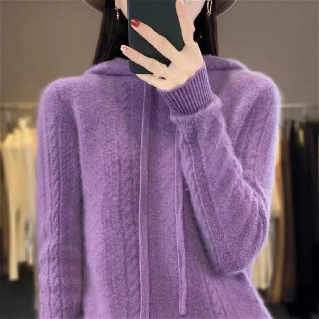 Maglione da donna autunno e inverno lavorato a maglia con cappuccio casual lana manica lunga ufficio donna pullover top