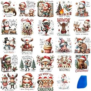24 hojas de transferencia de Navidad vintage para manualidades, transferencia de Navidad para madera, calcomanías de muebles, vidrio, porcelana, cuero, lienzo, proyectos de tela, 3 x 3 pulgadas