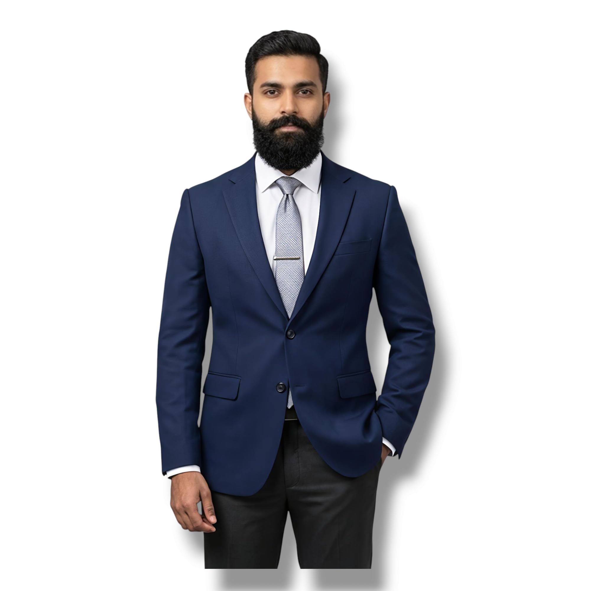 Men's Navy Blue Slim Fit Blazer, Polyester Blend, Notch Lapel, Two-Button Closure, Formal Style-picture-41