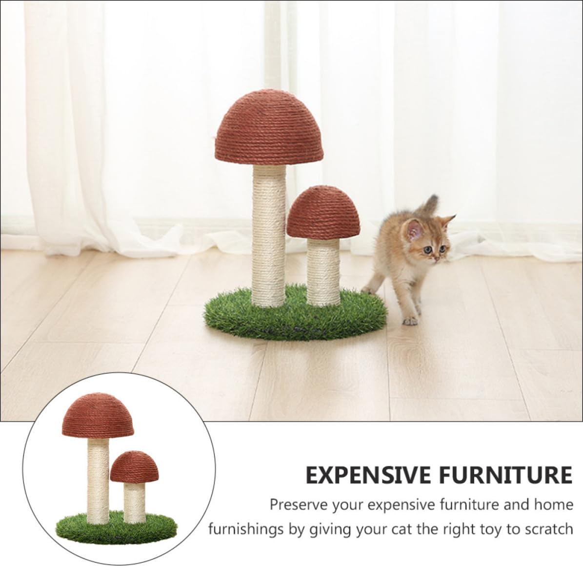 Zerodeko Chat Griffoir Champignon en Corde de Coton Marron