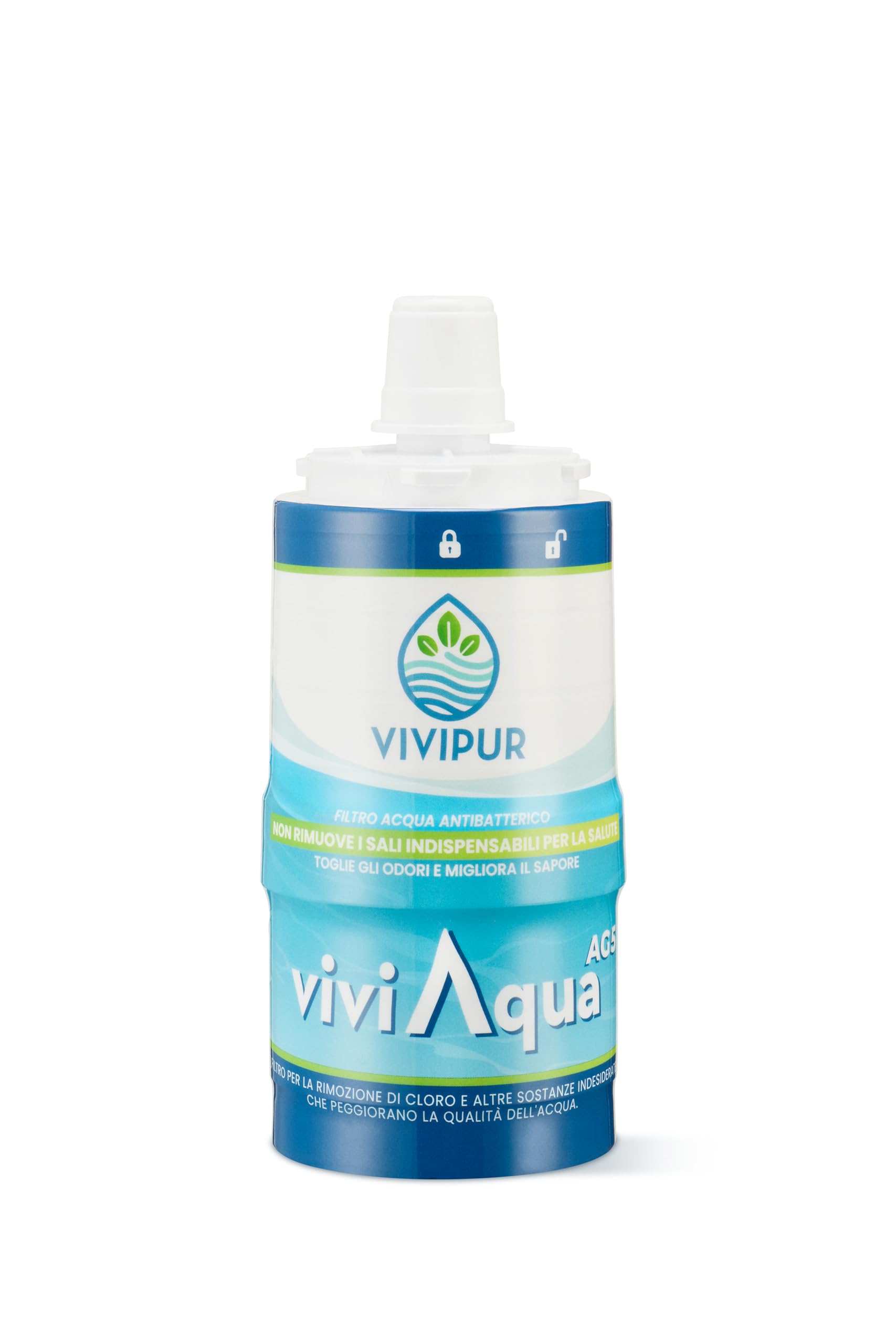 AG5 Filtro Acqua di Ricambio Originale | Cartuccia Antibatterica Ioni Argento 0,5 Micron | Elimina Cloro Batteri Odori | Mantiene Sali Minerali | 6 Mesi | Viviaqua Made in Italy