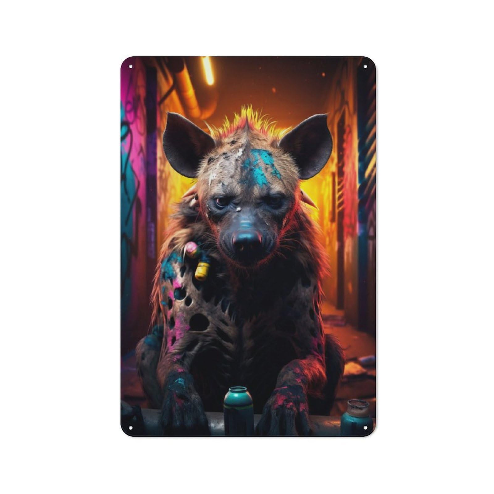 Junmoney Hyena Graffiti Street Art Retro-Style Tin Sign 30X20cm For Kitchen Or Home Bar, Suited To Kitchen Decor Lovers