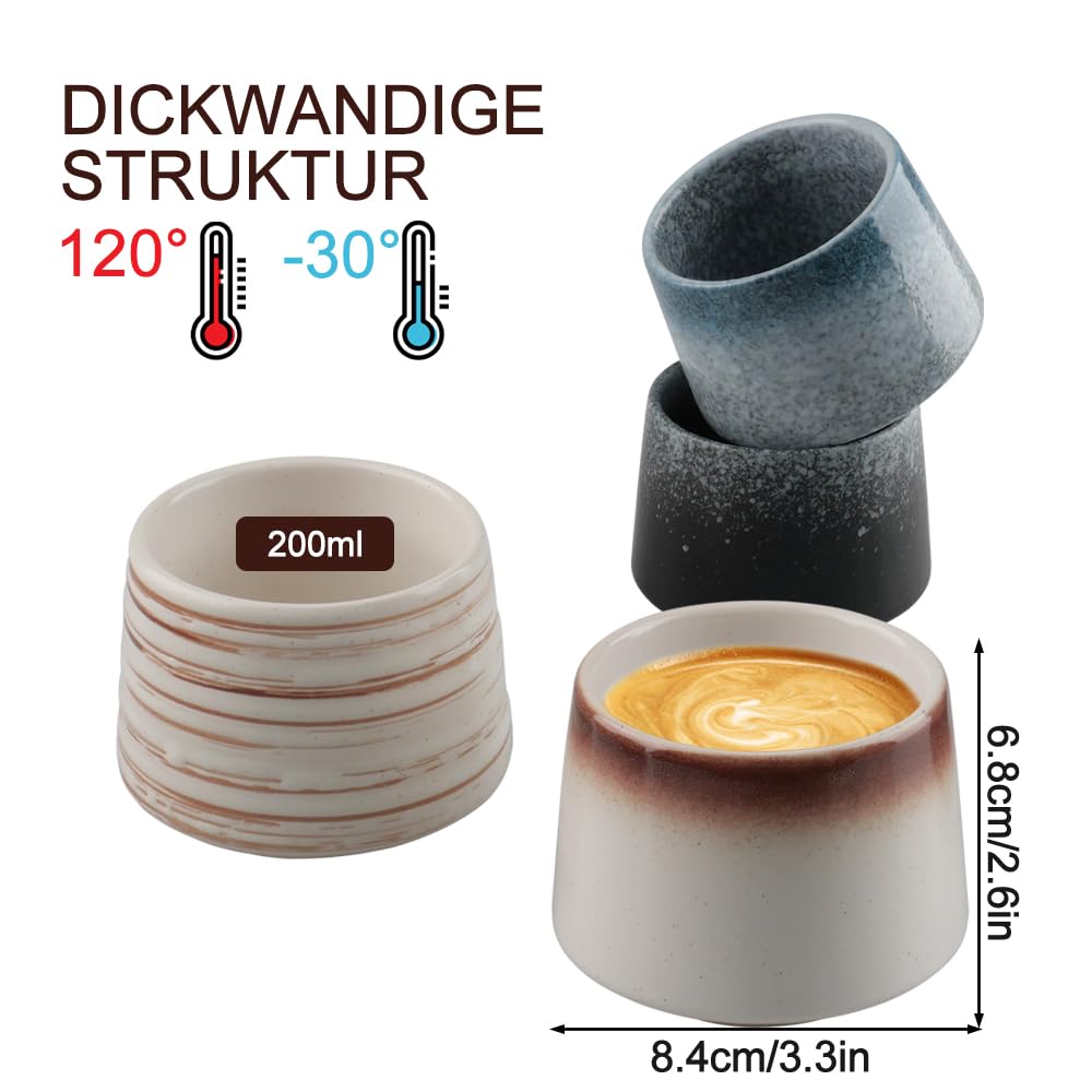 Set di 4 tazze da caffè da cappuccino da 220 ml, di alta qualità, in gres porcellanato, senza manico, set di tazze da caffè, a pareti spesse, lavabili in lavastoviglie, regalo moderno