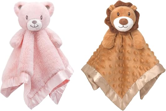 Bear+Lion Baby Security Blanket Soft Baby Lovey Fluffy Blanket for Girls Lovie Snuggle Toy Baby Cuddly Bear Stuffed Gift for Newborn Infants Pink 14 Inch