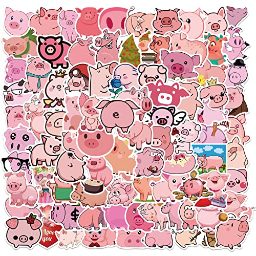 Pig Stickers - 100 Pcs Animals Piglet Waterproof Pink Cute Kawaii Decals For Laptop Water Botter Suitcase Diy Aesthetic Vinyl Stickers For Birthday Party Scrapbook Skateboard Phone Case Decorations (Piglet) #TOP26