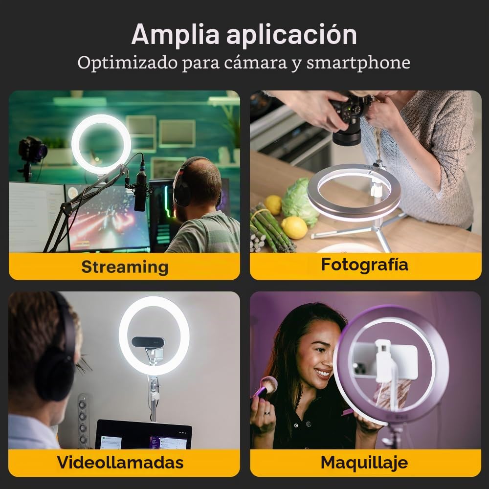 KODAK LED Ringlight con tripode para moviles y pequeñas cámaras DSLR y de acción (25 cm de diámetro; Balance de brillo, altura y color ajustables; disparador remoto y bolsa de transporte incluida)