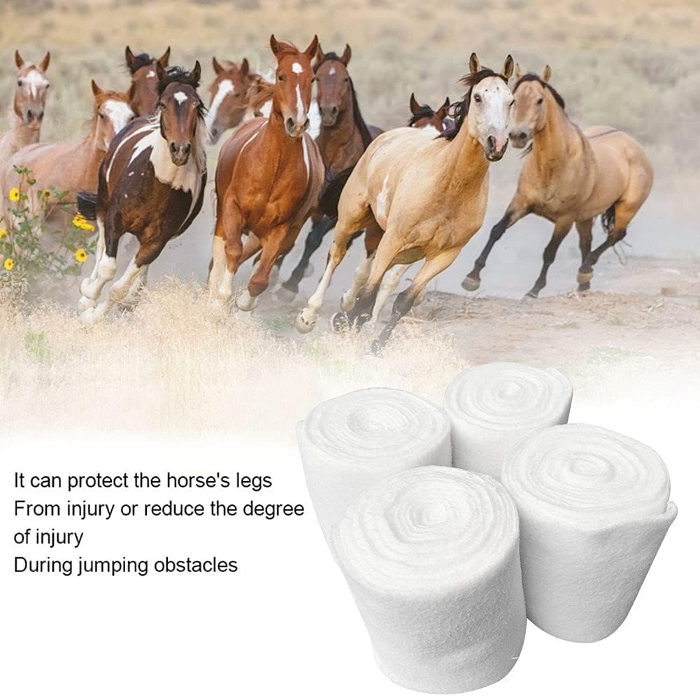 Agatige Envolturas de Pata de Caballo, 250x12cm 4 Rollos Envolturas de Pierna de Caballo Vellón Grueso Vendaje de Pierna de Caballo Soporte Equipo Ecuestre Profesional para Patas de Caballo