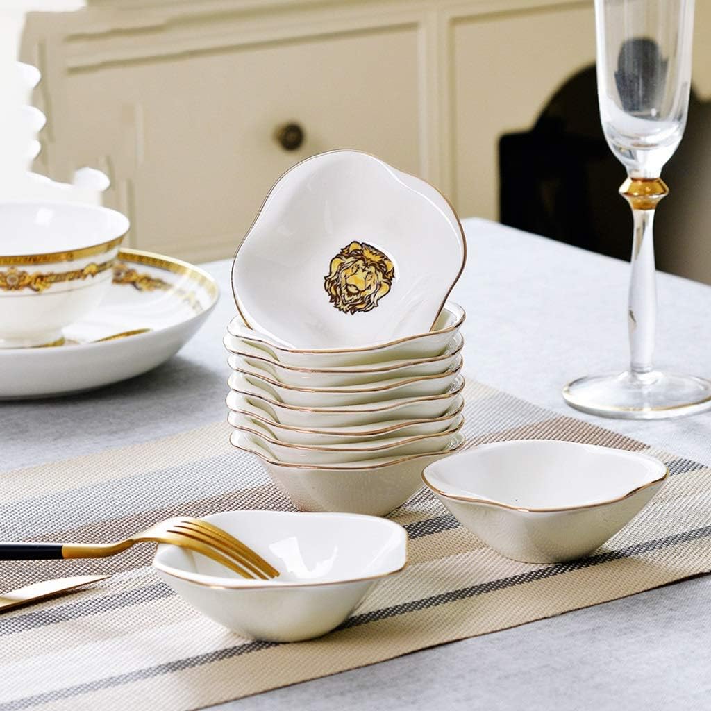 Sauce Dish Multipurpose Porcelain Side Dish Bowl Seasoning Dishes Soy Dipping Sauce Dishes-Set of 10-White Golden Sauce Bowls