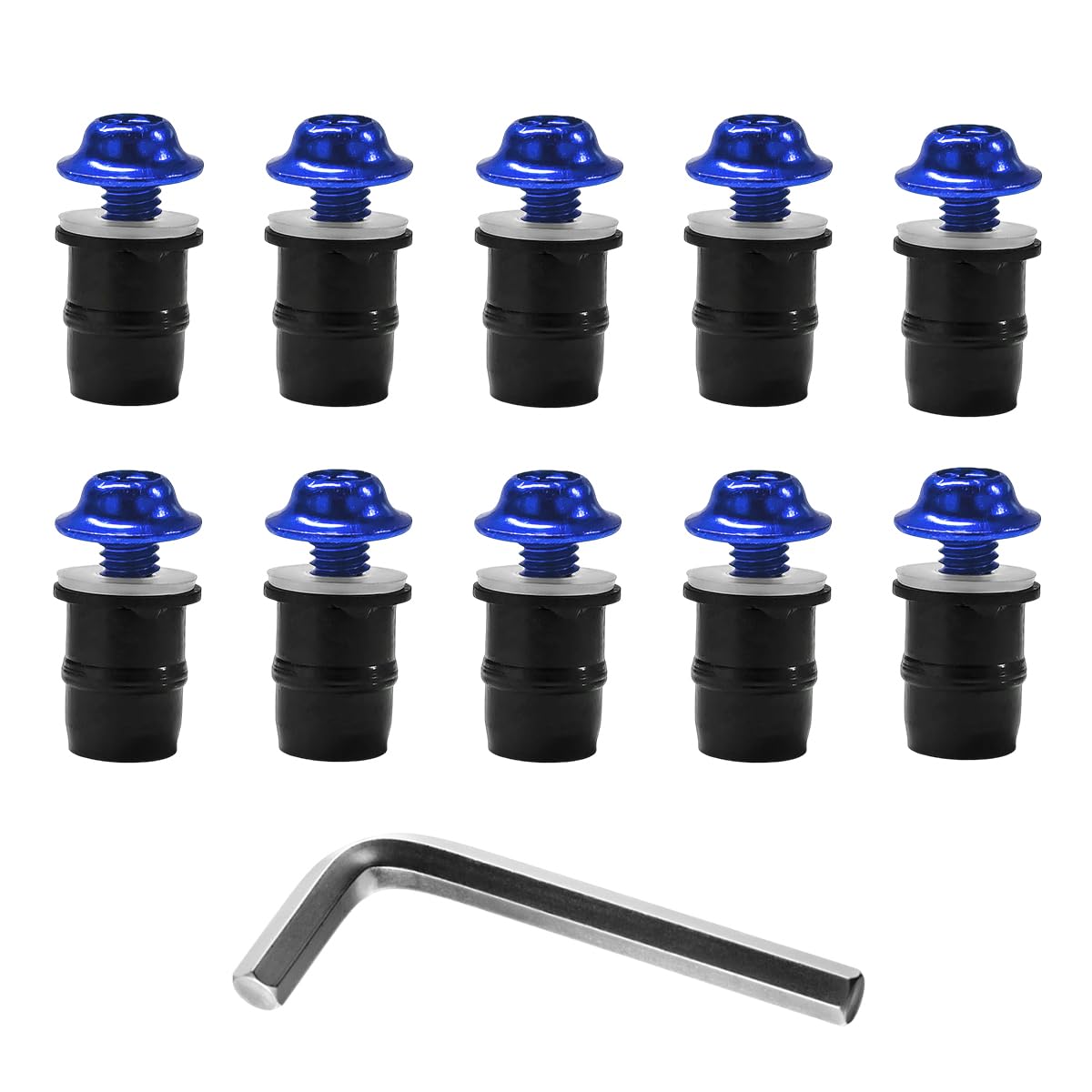 KVAEY 10 PCS Motorcycle Windshield Bolt Screw Kit, Aluminum Alloy Windscreen Mounting Bolt Screws, Universal Windshield Screws Bolts Nuts for Motorcycle Fairings, Car Accessories (Blue)