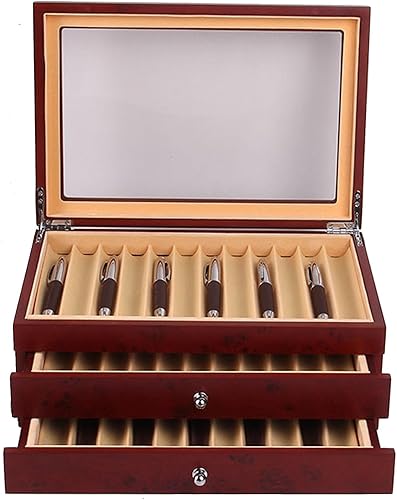 HM&DX Caja de exhibición de madera para bolígrafos, vitrina de colección de bolígrafos con cajón y ventana de cristal, caja organizadora grande de