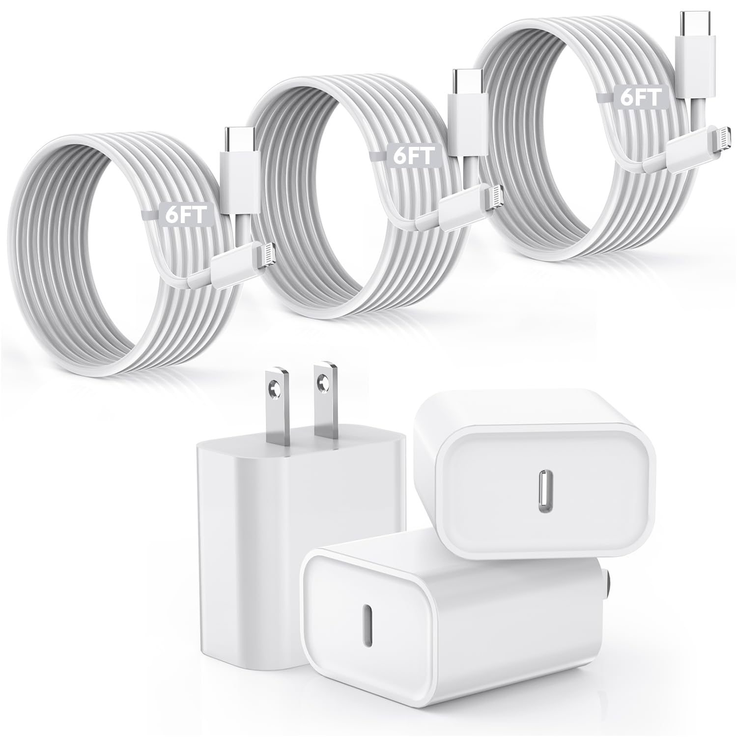 Photo 1 of ?Apple MFi Certified?Fast Charger iPhone,Fast i Phone Charging Cord 3Pack i Phone Charger Fast Charging Plug Block 6FT USB C to Lightning Cable for iPhone 14/14 ProMax/Plus/13 Mini/12/11/XR/XS,AirPods