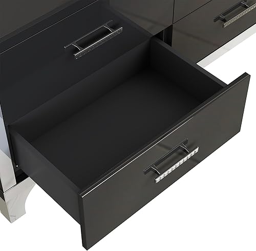 Miniatura 10 de Polibi Elegante mesita de noche de 2 cajones con mango de metal, mesita de noche con espejo pequeño con almacenamiento para dormitorio, sala de