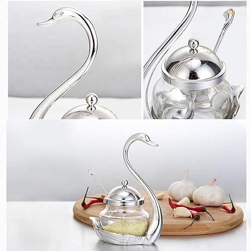 Miniatura 4 de Tarro de condimentos creativo, lindo cuenco de azúcar de cisne europeo para botella de salsa europea, organizador de almacenamiento con cuchara para