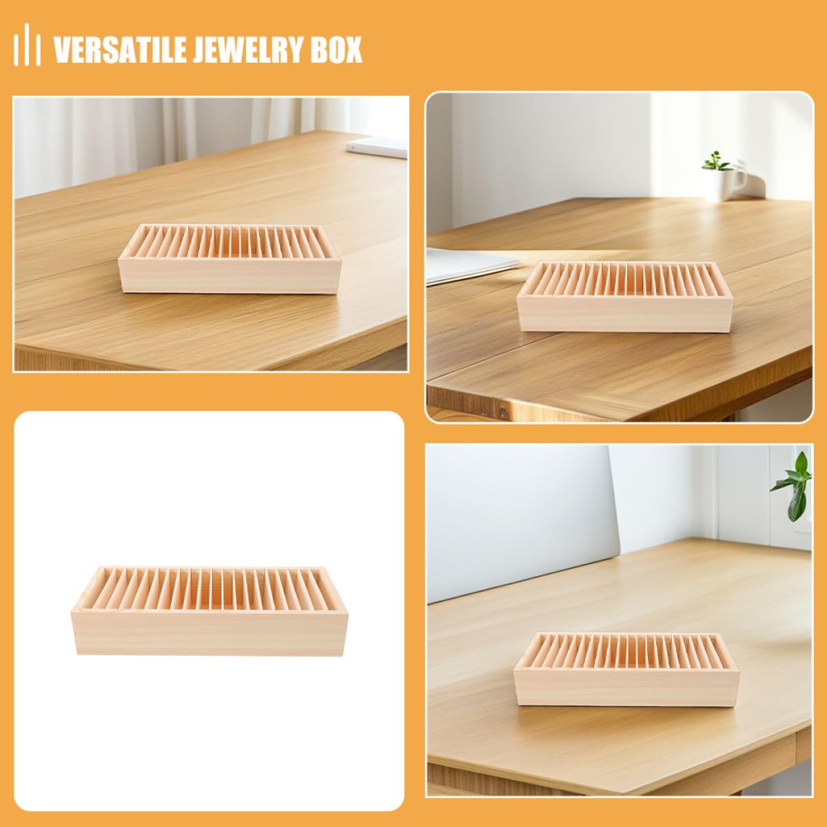 2pezzi Scatola in Legno con Scomparti Multipli Organizer Rimovibile per Biglietti da Visita Gioielli e Accessori Contenitore da Scrivania Versatile per Ufficio e Casa