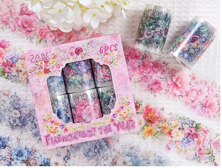 SAMVARDHAN Floral Washi Tape Set 6 Rolls – Decorative Flower Pattern Tape for Scrapbooking, Journals, Gift Wrapping & DIY Crafts-image-10