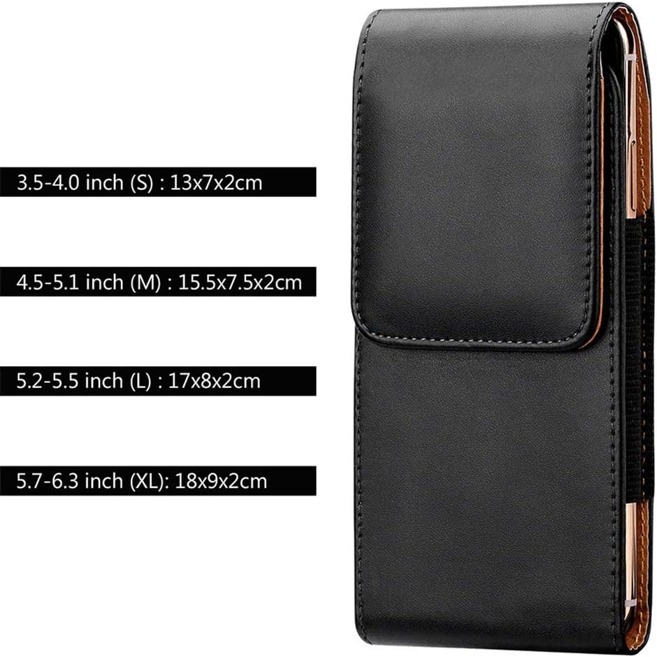 Universal Leather Case Mens Waist Pack Belt Clip Bag for 3.5-6.3" Mobile Phone Pouch Holster (Color : Black a Size : (M) 4.5-5.1 inch)