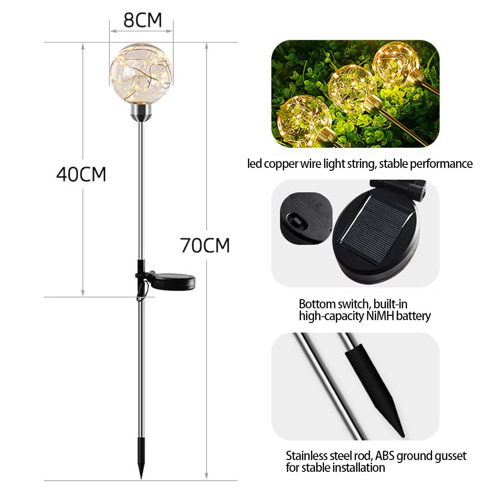 2 szt. Ball Reed Solar Lights, Outdoor Garden Light, LED Lampa trawnikowa z drutu miedzianego, Wodoodporna dekoracyjna lampa podłogowa z kołkiem (10 CM)
