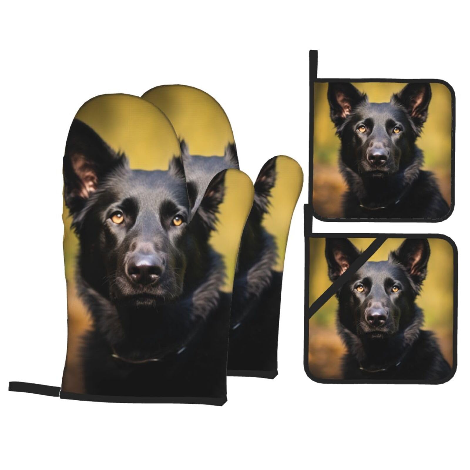 Maniques anti-chaleur et gants extra longs antidérapants motif berger allemand