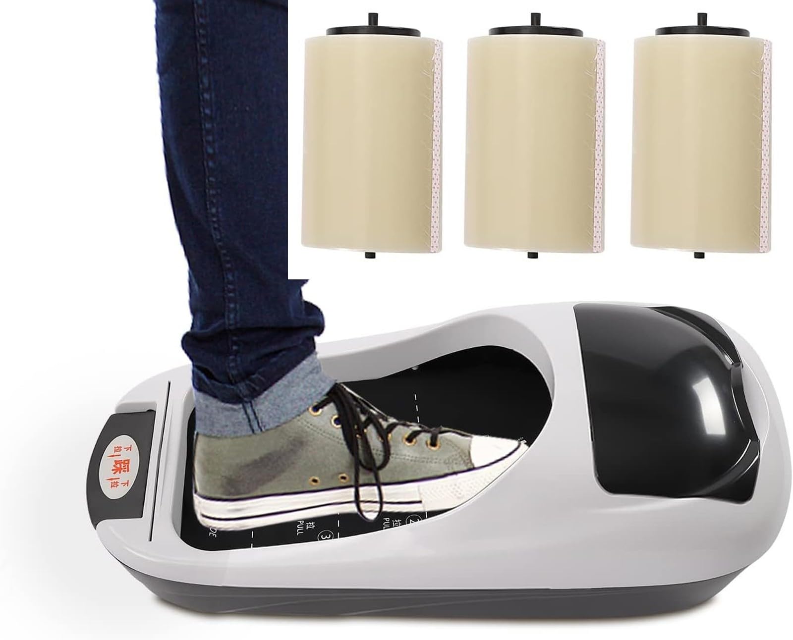 MáQuina Dispensadora AutomáTica Cubiertas Zapatos, Tipo Pedal con 3 Rollos Cubiertas Zapatos PláStico Desechables para Oficina Y Hogar(A)