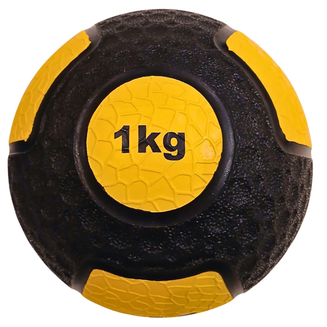FORTUSS Medicine Ball 1 KG | Comfort Non-Slip Dual Finger Grip Textured for Strength Training - Solid Training Exercise Ball, Durable Rubber Finish, Consistent Weight Distribution