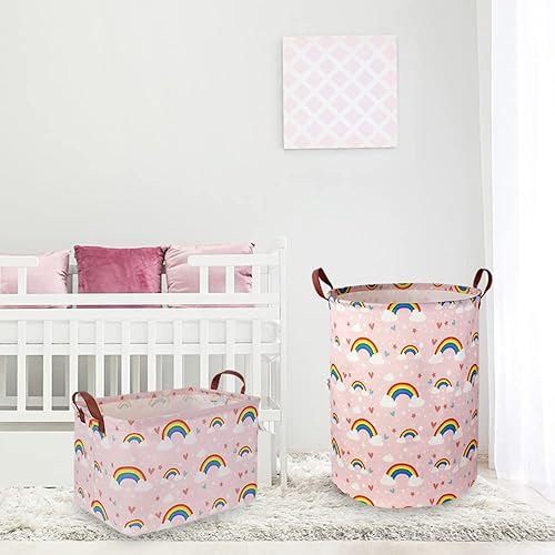 Miniatura 4 de Cesta de lavandería de arcoíris rosa, canasta de almacenamiento de juguetes para dormitorio de niñas, cesta de regalo, decoración de habitación