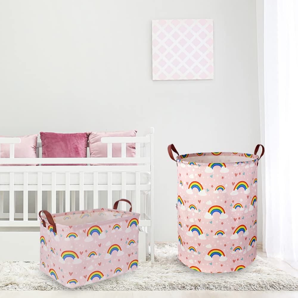 Clastyle Ceste Biancheria Bambini Unicorno Rosa Cestino Giocattoli Vestiti Impermeabile per Ragazza Cestino Portaoggetti per Bagno Cameretta Bucato, Luna, 36x45 cm