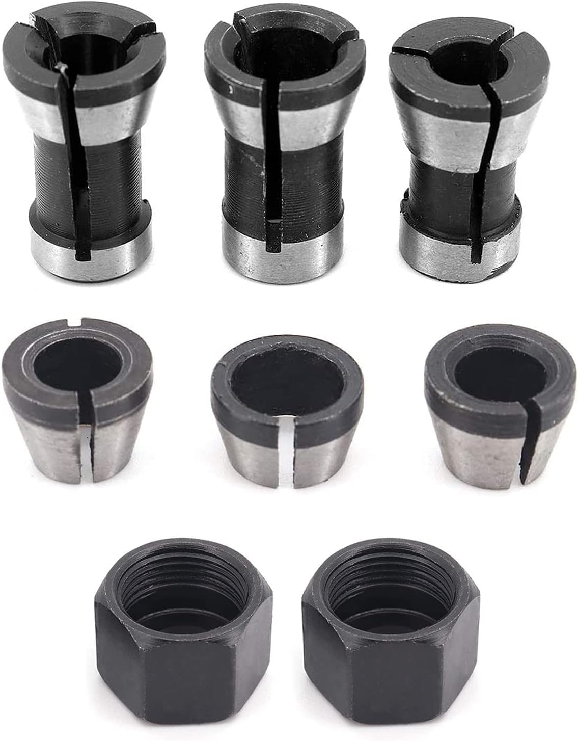 8 adattatori per pinze per fresatura superiore per tagliare, macchina per incisione, fresa per legno e fresa elettrica superiore, adattatore a morsetto, 6 mm, 6,35 mm, 8 mm + 2 pezzi (dado)