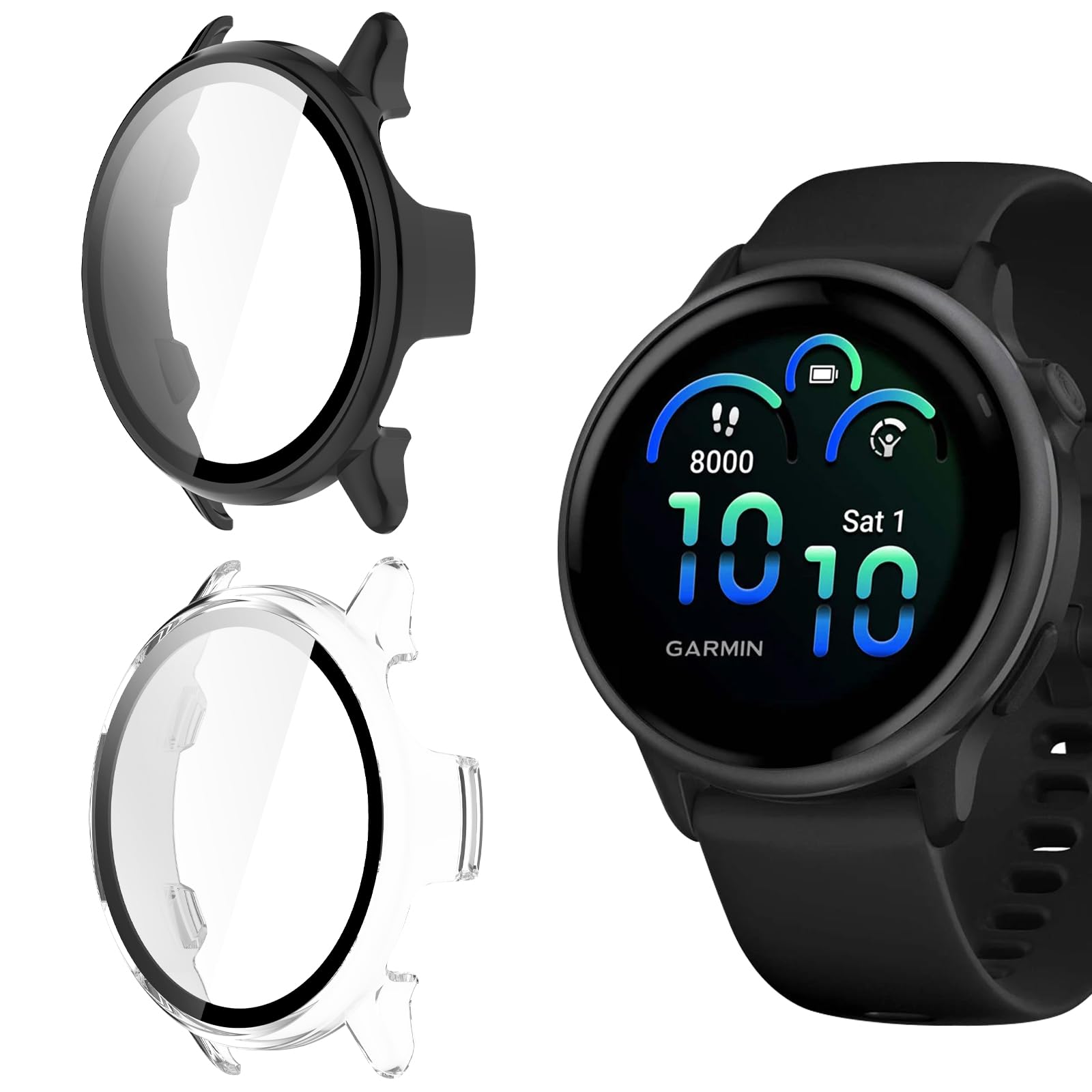 Etui ochronne kompatybilne z Garmin Vivoactive 6, 2 sztuki, twarde etui z ochroną wyświetlacza do szkła pancernego, odporne na zarysowania, etui ochronne z poliwęglanu (PC), ultra cienkie