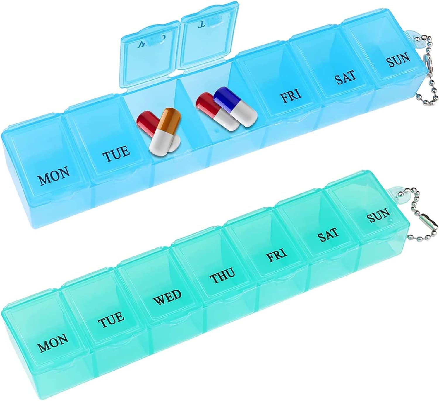 2 Pcs Pill Box, 7 Day 1 Time a Day Pill Dispenser Storage Case Portable Medicine Storage Box
