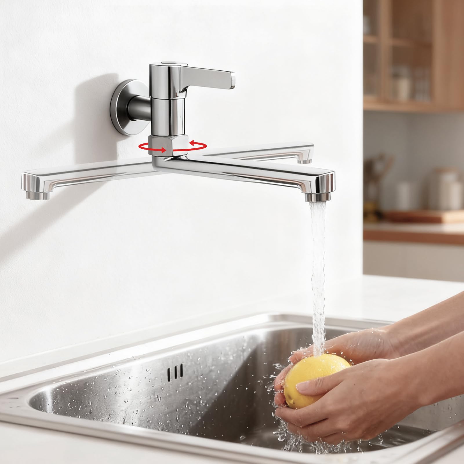 Grifo mezclador de cocina, montado en la pared extendido para fregadero de cocina, grifo de piscina giratorio, grifo de agua fría, para cocinas y piscina (20 cm)