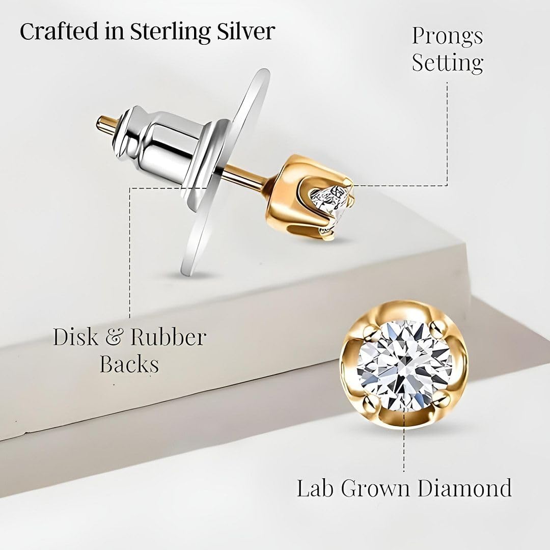 Lab Grown Diamond Earrings for Women in 925 Sterling Silver with Gold/Platinum Plated - Diamond Studs - 0.20 ctw, I2 Clarity Wedding Anniversary Jewelry Birthday Christmas Gifts for Womens - Image 3