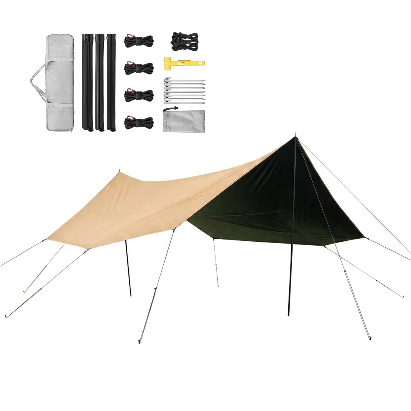 Event Shelter Plandeka Kempingowa Z Tyczkami 440x450/440x560cm, Wodoodporna Plandeka Na Każdą Pogodę, Bardzo Duża Markiza Namiotu Przeciwdeszczowego Do Hamaka(Green,450x440cm)