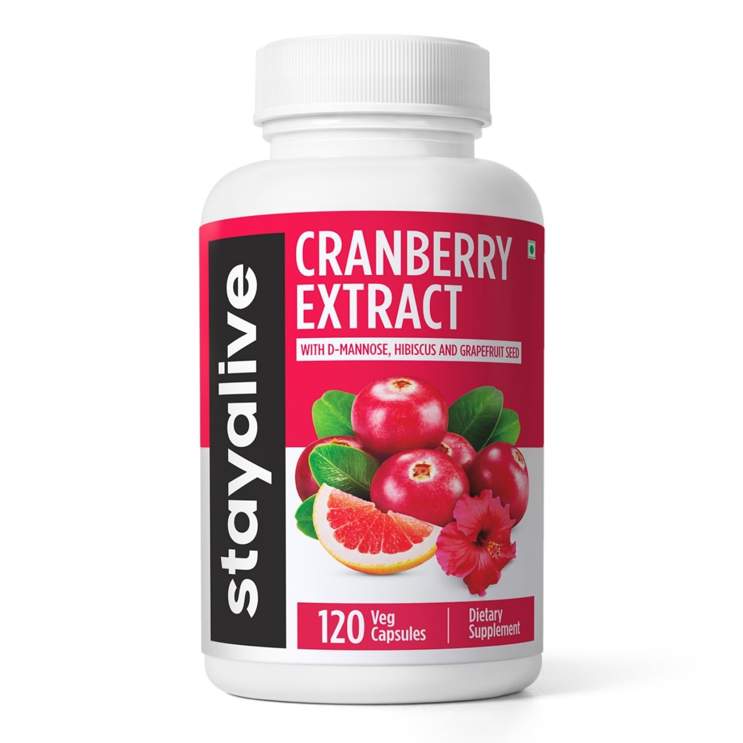 STAY ALIVE Cranberry Pills for Women and Men 1000mg with D-mannose, Hibiscus and Grapefruit Seed Extract, 120 Count, D-mannose Cranberry Supplement, Vegan, Non-GMO & Gluten-Free Powder Capsules
