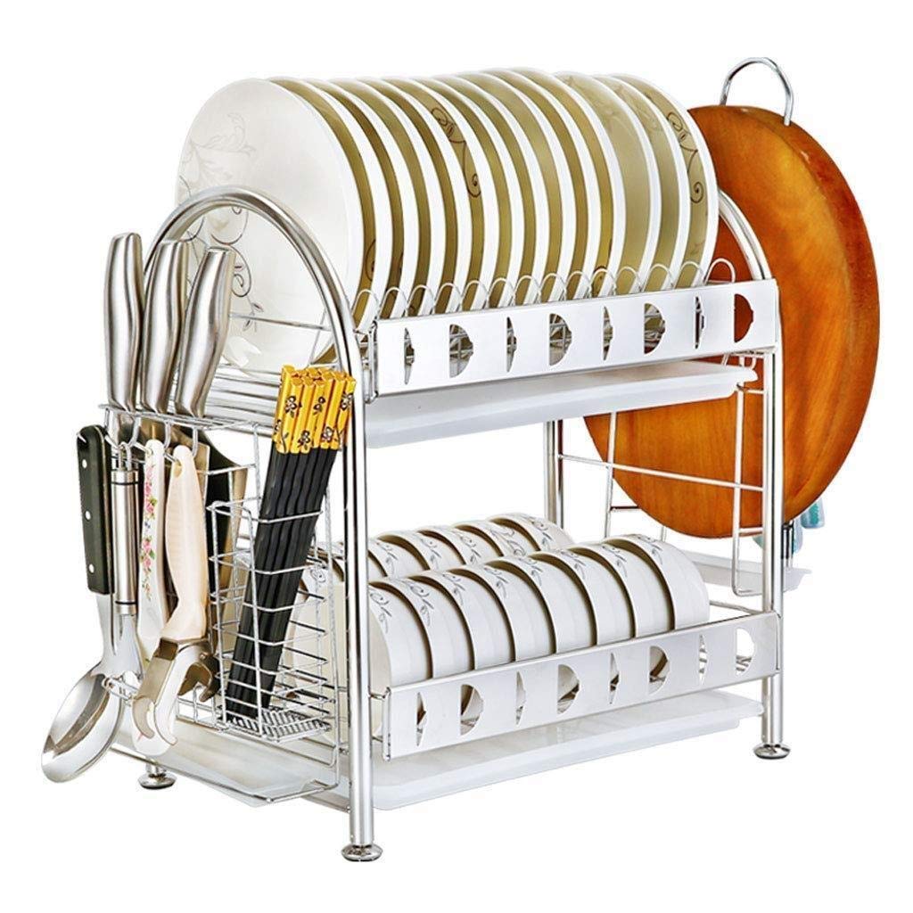 GTHTUHFD Spice Rack Organizer, Stainless Steel 2 Tier Drain Dish Rack Chopsticks Storage Rack Basket Kitchen Household Cupboard Plate Dish Rack Double Layer