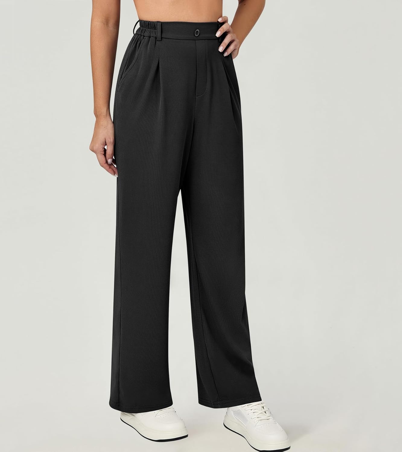 Wide Leg Pants for Women, High Waisted Stretchy Work Dress Casual Pants, Waffle Slacks Business Trousers - Image 5