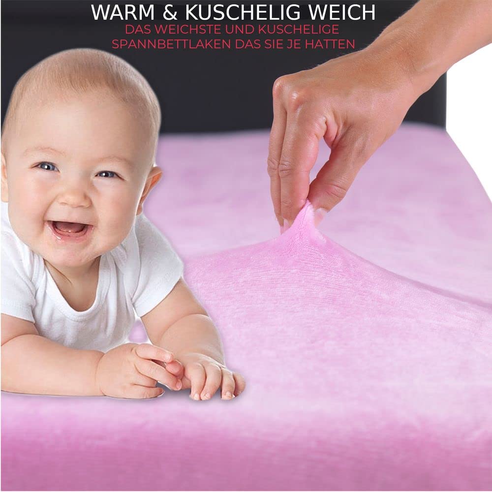 MALIKA® Jersey Cashmere-Touch Plüsch Kinder Spannbettlaken für Kindermatratze Kinderbett 60x120-70x140 Spannbetttuch Bettlaken, Farbe:Rosa, Größe:Doppelpack