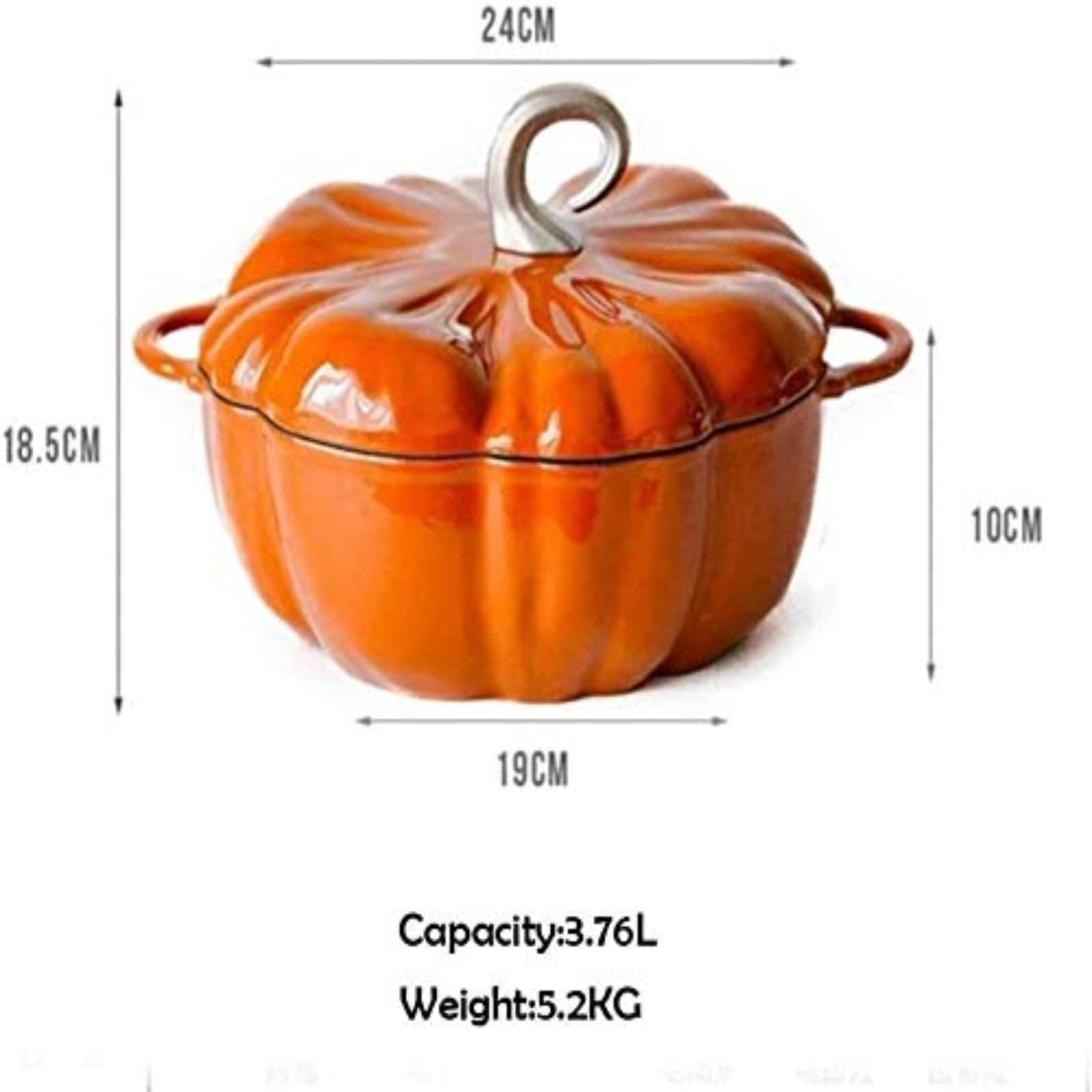 QTQHOME Pompoen Gietijzeren Dutch Oven Casserole, 4qt Pompoen Cocotte, 3,7l Pompoen Vorm Kookpot Geëmailleerde Pot, pompoen Pot Met Deksel, Stoofpot Soep Pot, geschikt voor 3-5 personen, Halloween