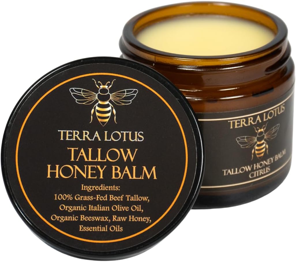 Organic Grass-Fed Beef Tallow Balm with Raw Honey - Moisturizing Cream for Soft, Smooth Skin - Handmade All-Natural Moisturizer (2 Oz, Citrus)