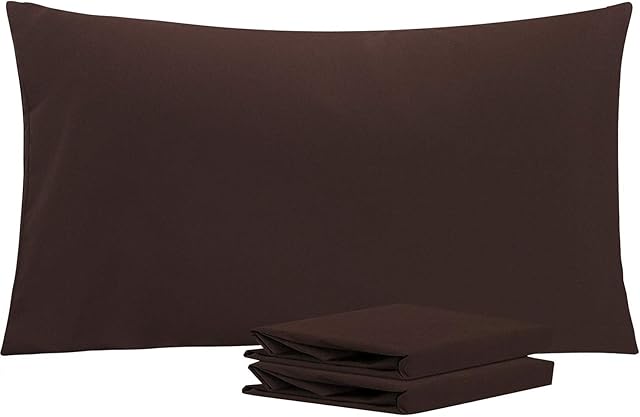 NTBAY 2 Pack 100% Brushed Microfiber Plain Pillowcases, 1800 Super Soft and Cozy, Wrinkle, Fade, Stain Resistant with Envelope Closure Bed Pillow Cases, 50x90 cm, Dark Brown