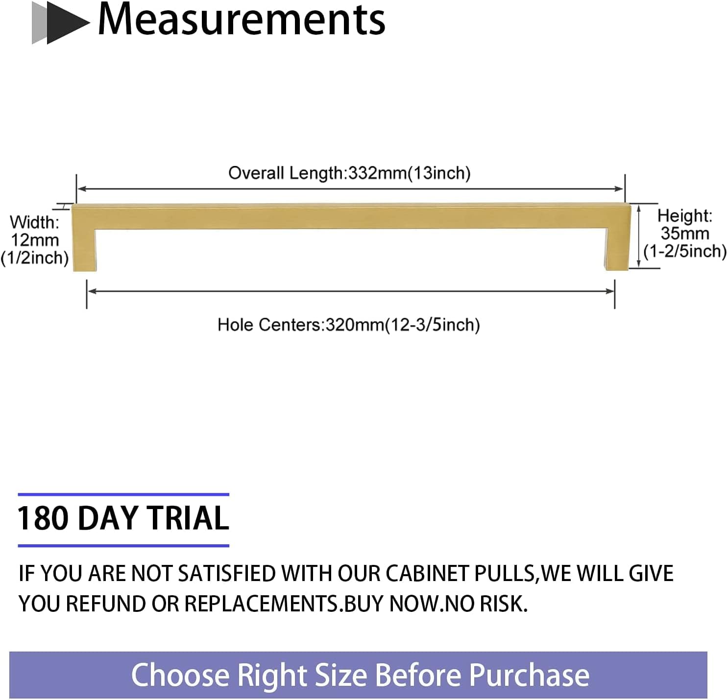homdiy Gold Cabinet Pulls LSJ12GD Cabinet Hardware - 50 Pack Sqare Metal Drawer Pulls Modern Drawer Handles 320mm Kitchen Cabinet Handles
