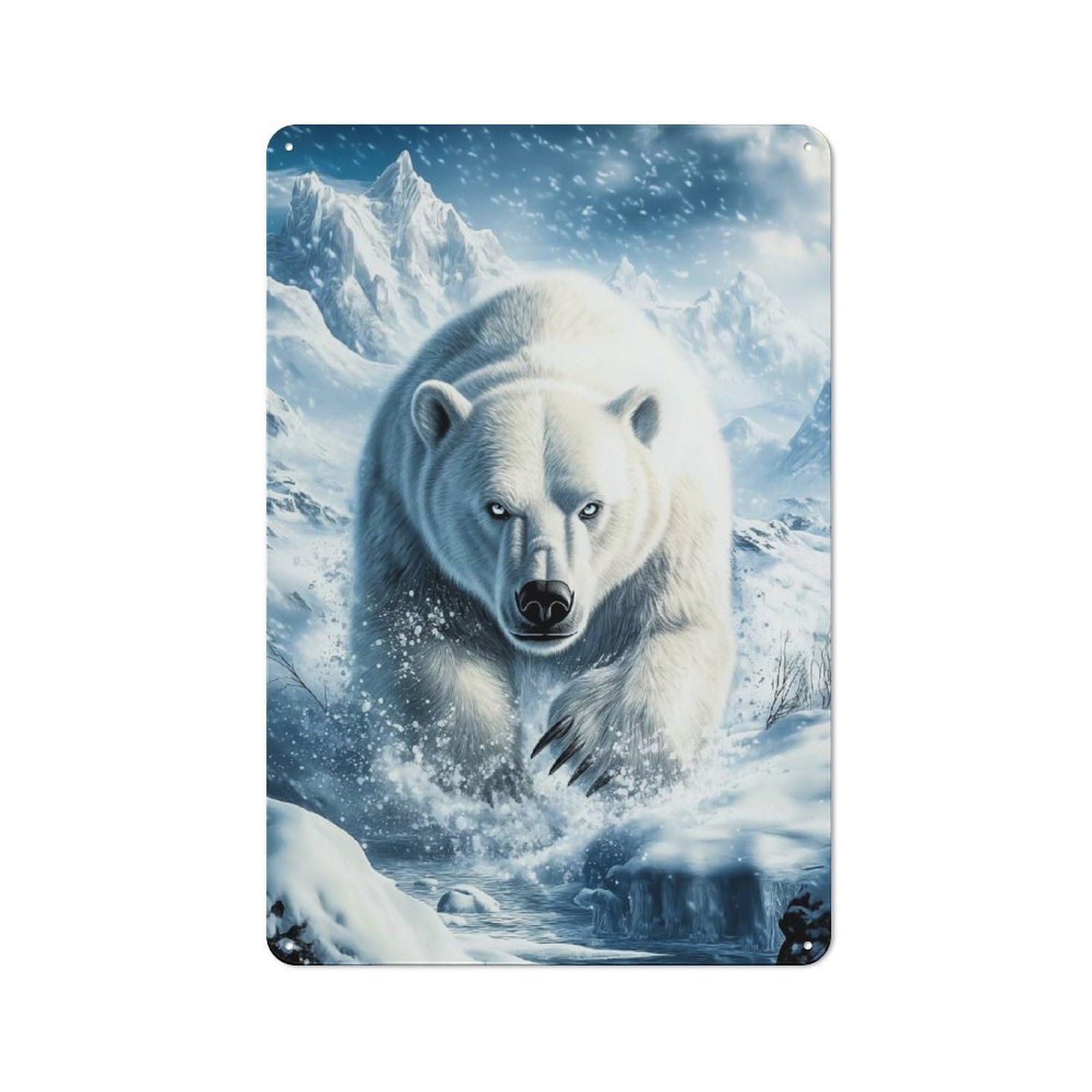 Junmoney Style-20 Polar Bear In Snowy Landscape Rustic Tin Sign 30X20cm For Café Or Restaurant, For Café Owners And Decorators, For Retro Home Interiors