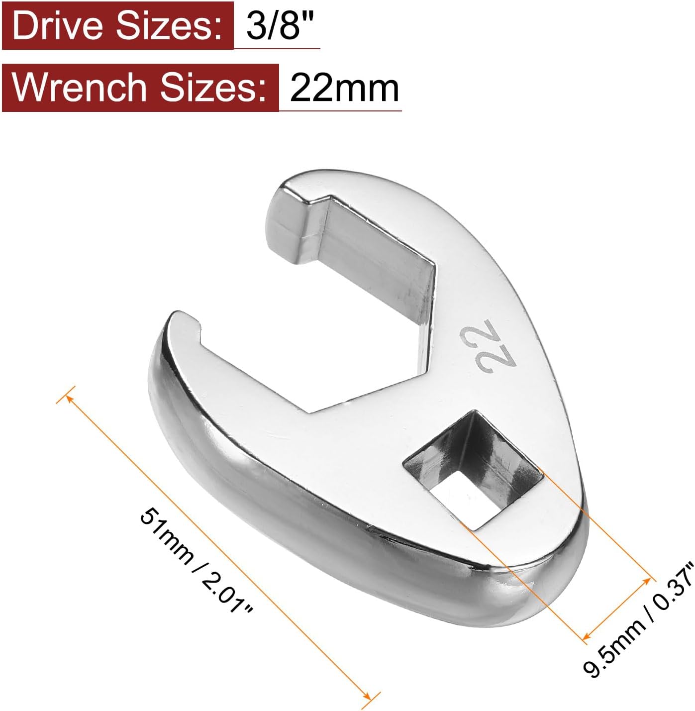 HARFINGTON 2pcs Drive Crowfoot Wrench 3/8" Drive 22mm Metric Fractional Crowfoot Flare Nut Wrench 40Cr Chrome Plated Open End Wrench for Mechanics Automotive Repair Work