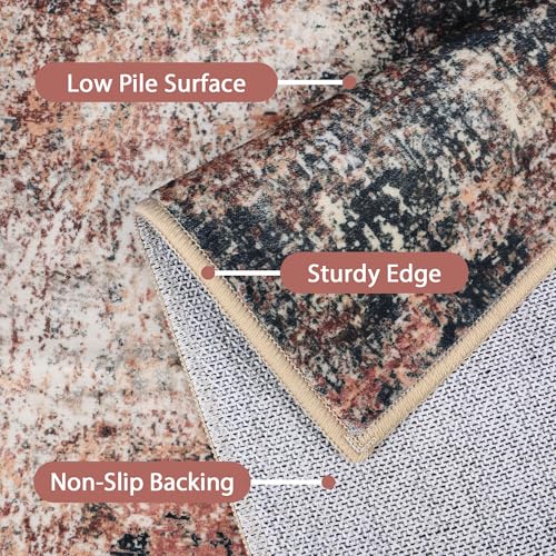 Area Rugs 9x12 for Living Room Bedroom, Modern Abstract Machine Washable Rug, Large Soft Low Pile Floor Cover with Non Slip Backing for Dining Room, Rose Rust