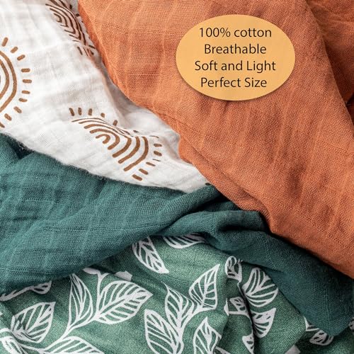 Image of 2 Pack Muslin Swaddle Blankets (Terracotta), 100% Organic Cotton, Large 47 x 43, Newborn Recieving Blanket,Gender Nuetral Color Patterns, Burping Cloth, Nursing Cover.