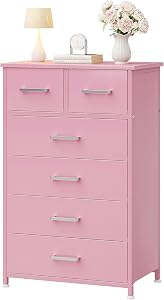 Wooden Dresser for Bedroom, Chest of Drawers, Storage Cabinet, 6 Drawer Organizer for Office, Living Room, Hallway - Pink Wood