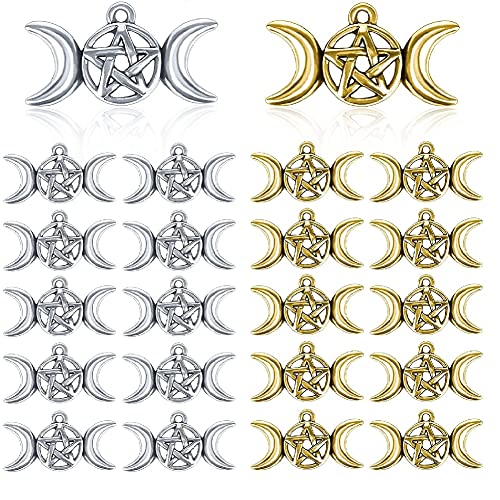MENHUA 120Pcs Collier Triple Lune Déesse, Pentagram Collier Triple Lune Déesse Pendentif Cover