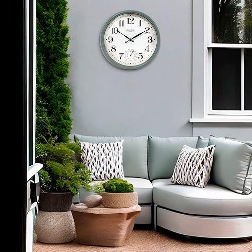 Miniatura 5 de Maison inReloj para exteriores con termómetro, estación meteorológica 2 en uno (termómetro meteorológicodecoración de pared) (verde azulado